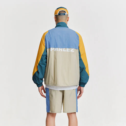 parlez beeze windbreaker jacket blue yellow back view on model