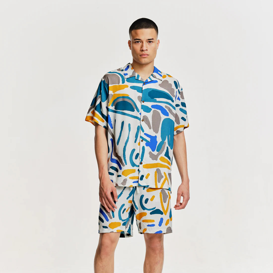 parlez antigua short sleeve shirt blue yellow worn