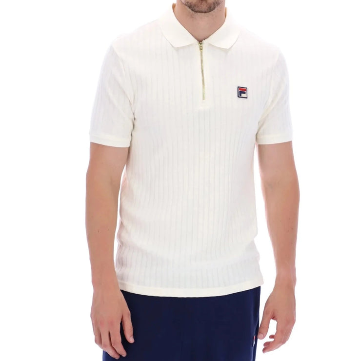 FILA Rufus Textured Stripe Zip Polo Shirt in OFF WHITE