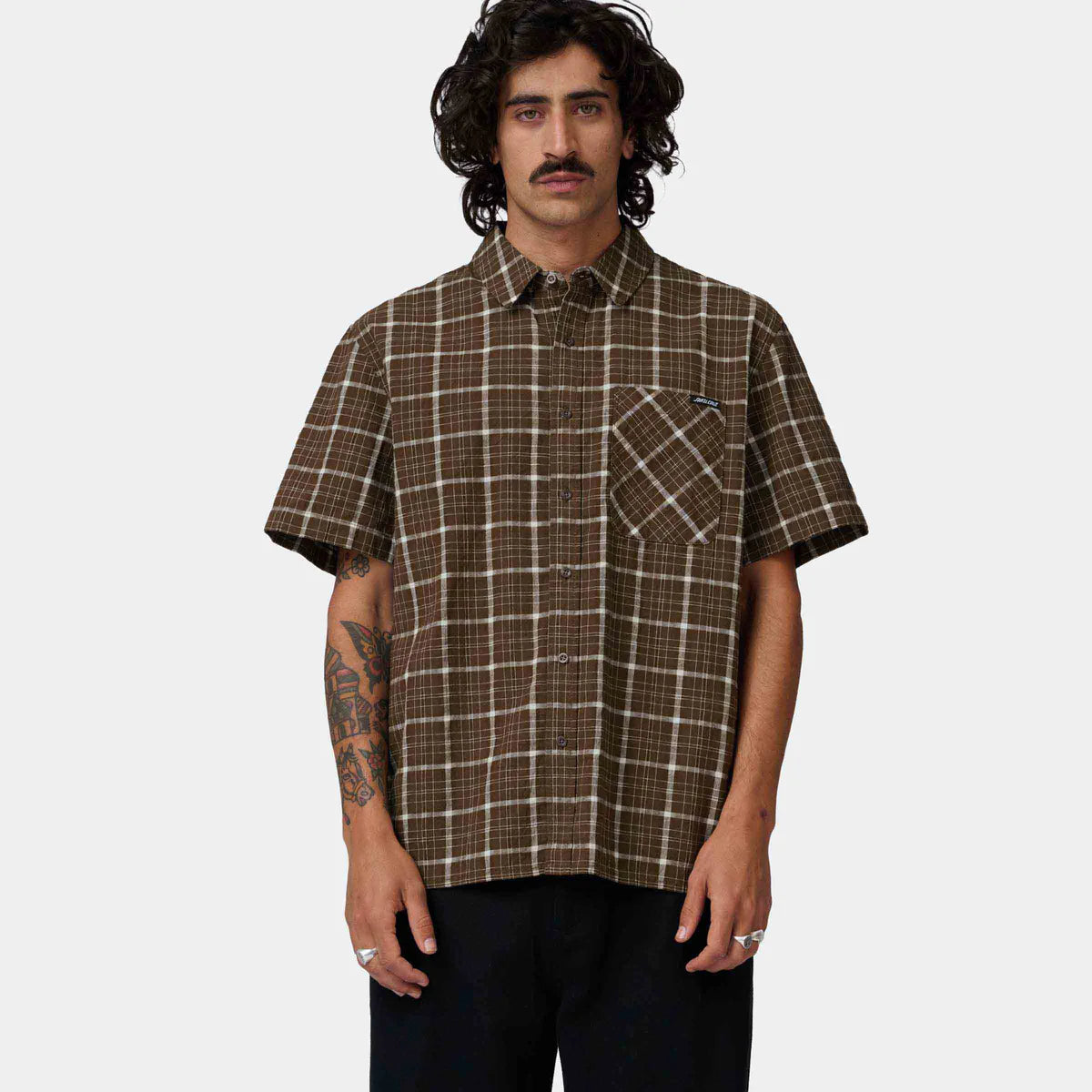 SANTA CRUZ Eli Short Sleeve Checkered Shirt in BROWN