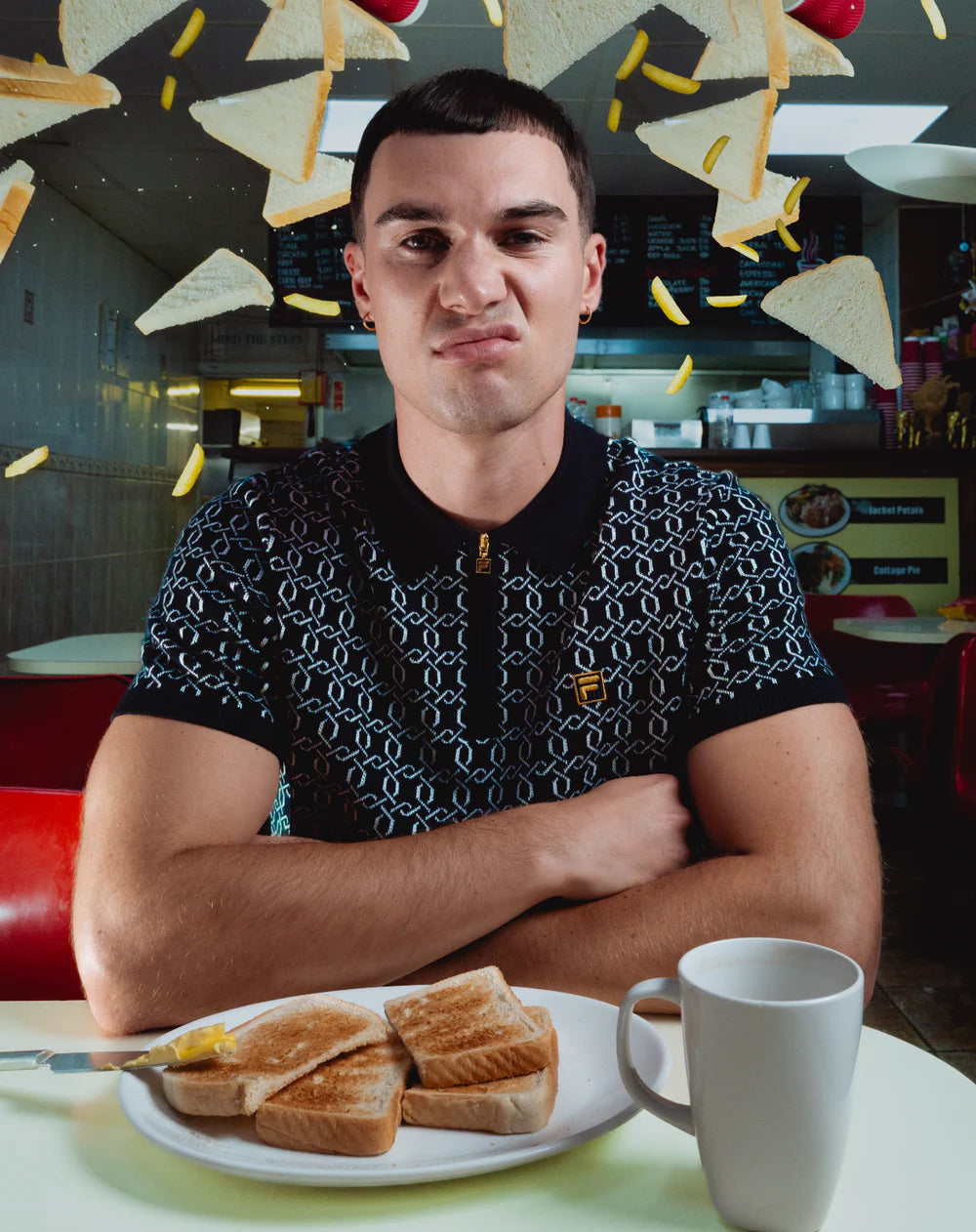 FILA Jackson Knit Zip Polo Shirt in BLACK