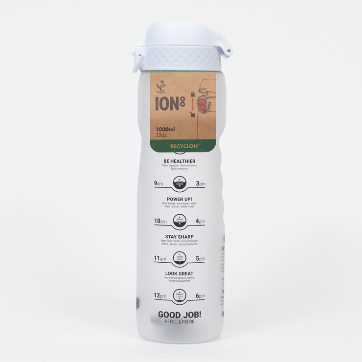 Ion8 Leak Proof 1 Litre Sports Water Bottle (with times to drink) in WHITE