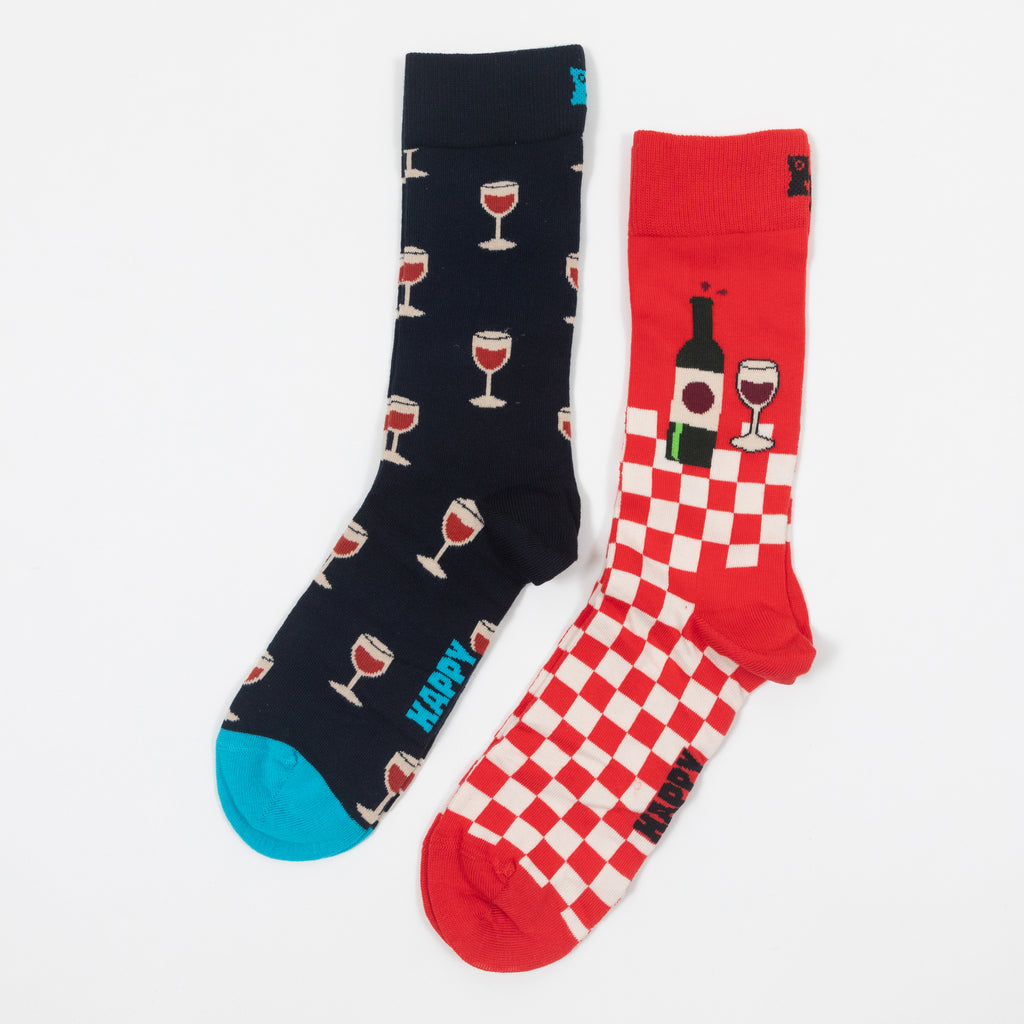 HAPPY SOCKS 2 Pack Wine Gift Set in NAVY & RED