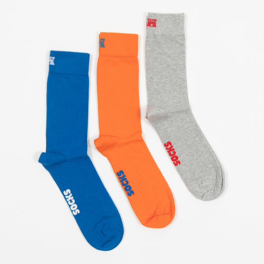HAPPY SOCKS 3-Pack Solid Socks Gift Set in GREY, BLUE & ORANGE