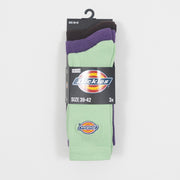 DICKIES 3 Pack Valley Grove Logo Socks in GREEN , PURPLE & BROWN
