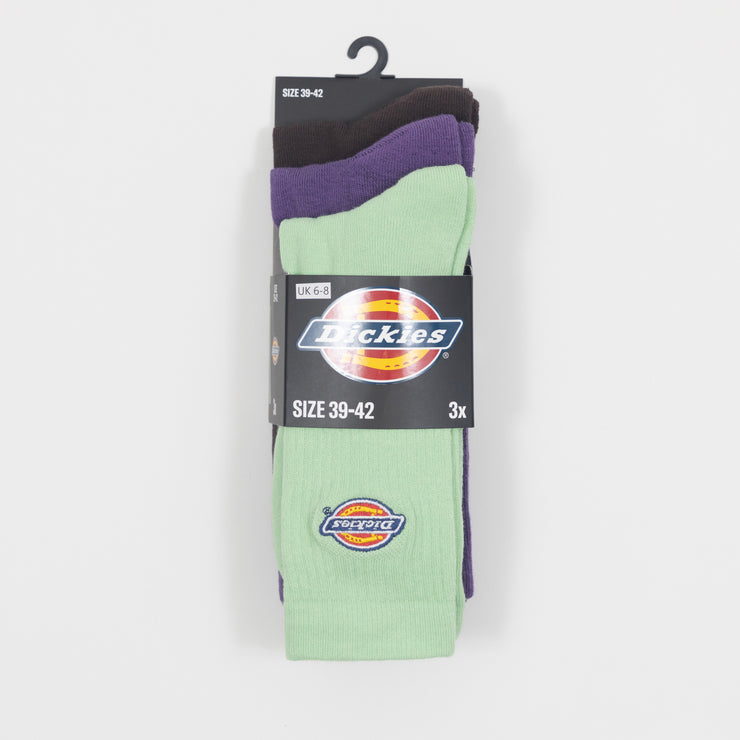 DICKIES 3 Pack Valley Grove Logo Socks in GREEN , PURPLE & BROWN