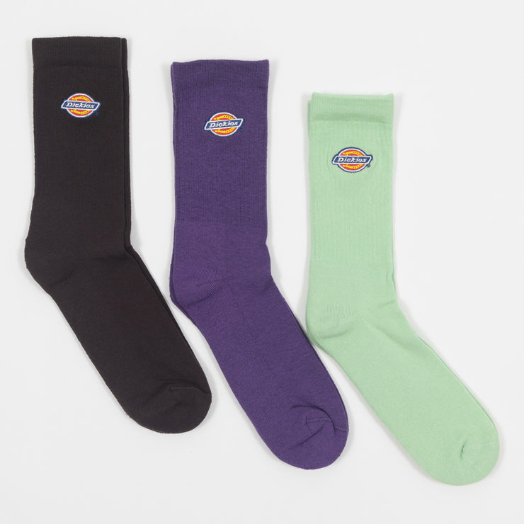 DICKIES 3 Pack Valley Grove Logo Socks in GREEN , PURPLE & BROWN