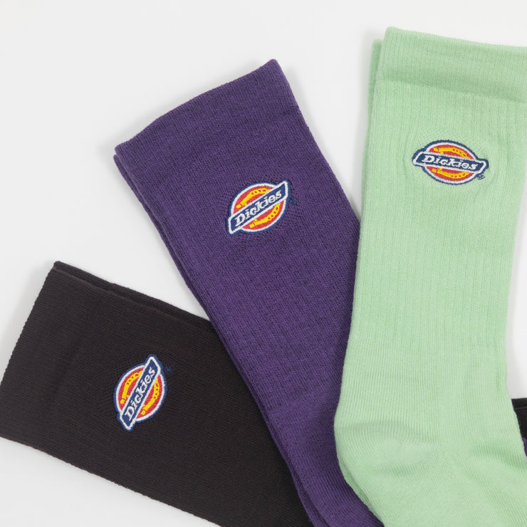 DICKIES 3 Pack Valley Grove Logo Socks in GREEN , PURPLE & BROWN