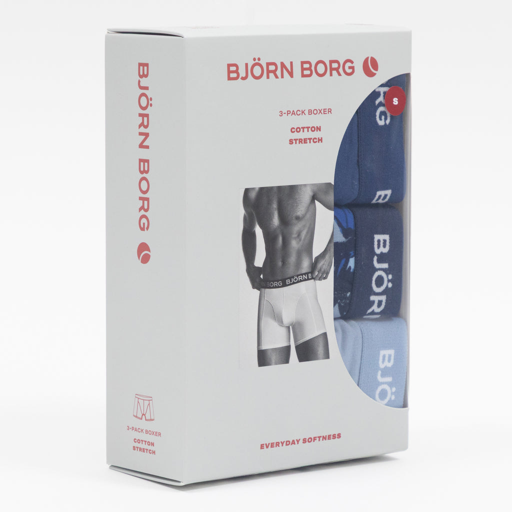 BJORN BORG 3 Pack Stretch Boxers in BLUE PATTERN