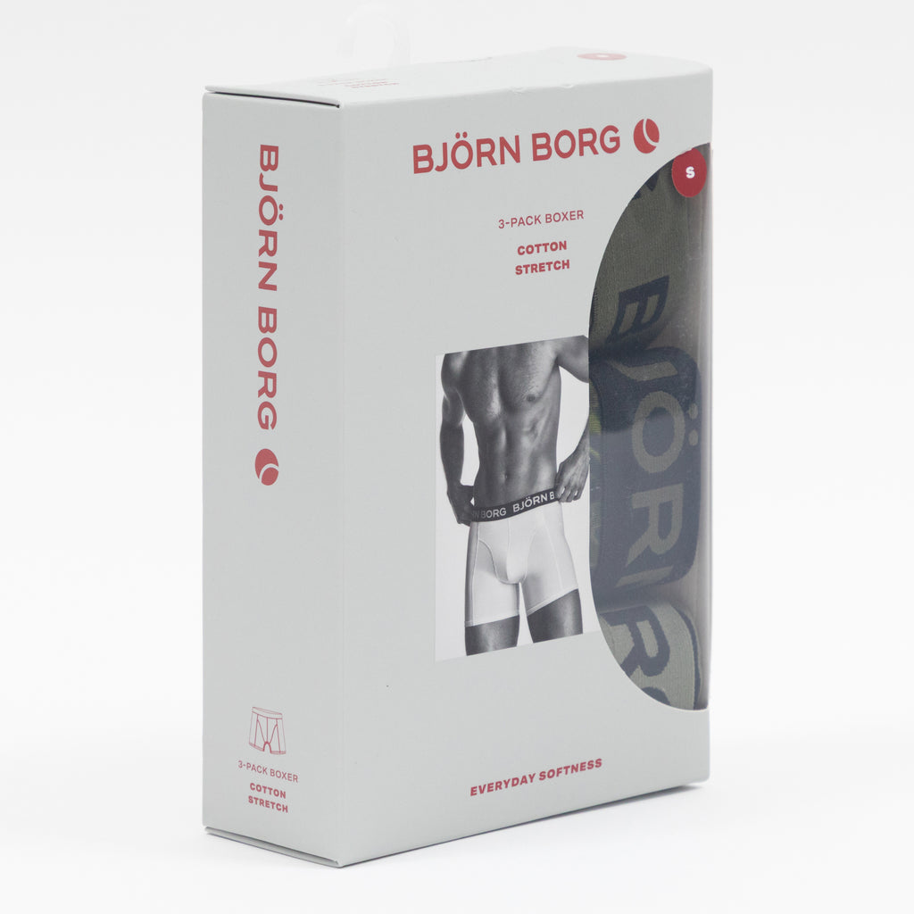 BJORN BORG 3 Pack Stretch Boxers in GREEN PATTERN