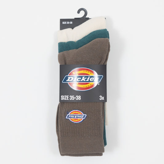 DICKIES 3 Pack Valley Grove Logo Socks in TEAL & BROWN