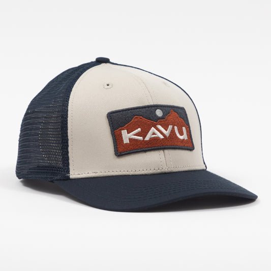 KAVU Above Standard Trucker Cap in OFF WHITE & NAVY