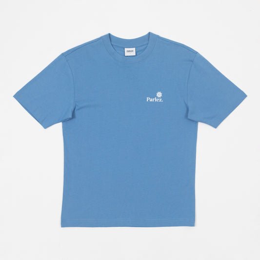 parlez abdor graphic t shirt blue front view