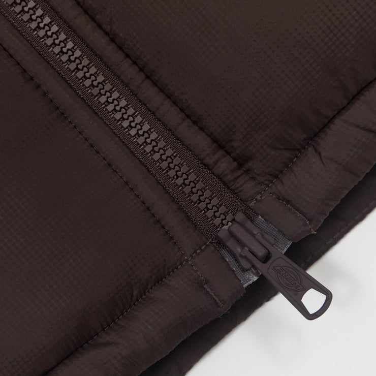 Womens DICKIES Alatna Long Line Puffer Jacket in BROWN