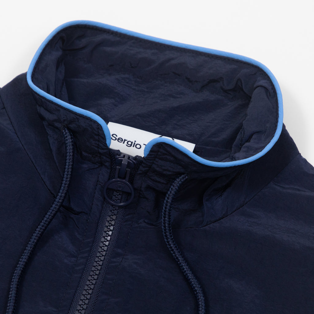 sergio tacchini jacket blue navy check mock neck zip closure drawstring