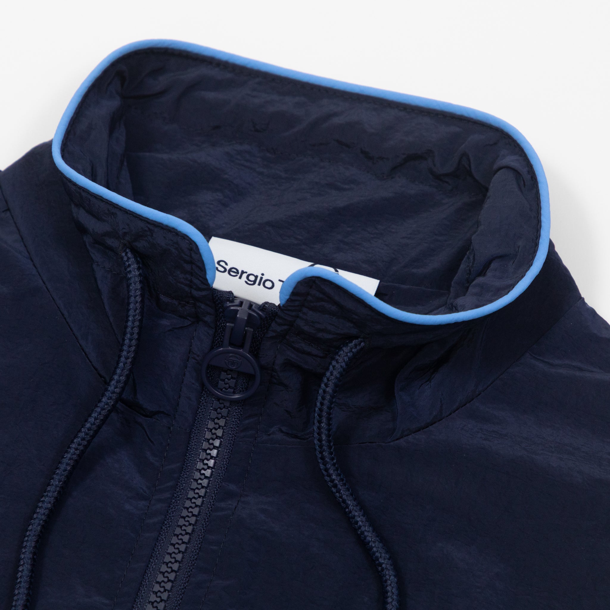 sergio tacchini jacket blue navy check mock neck zip closure drawstring