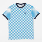 sergio tacchini check t-shirt blue white front view