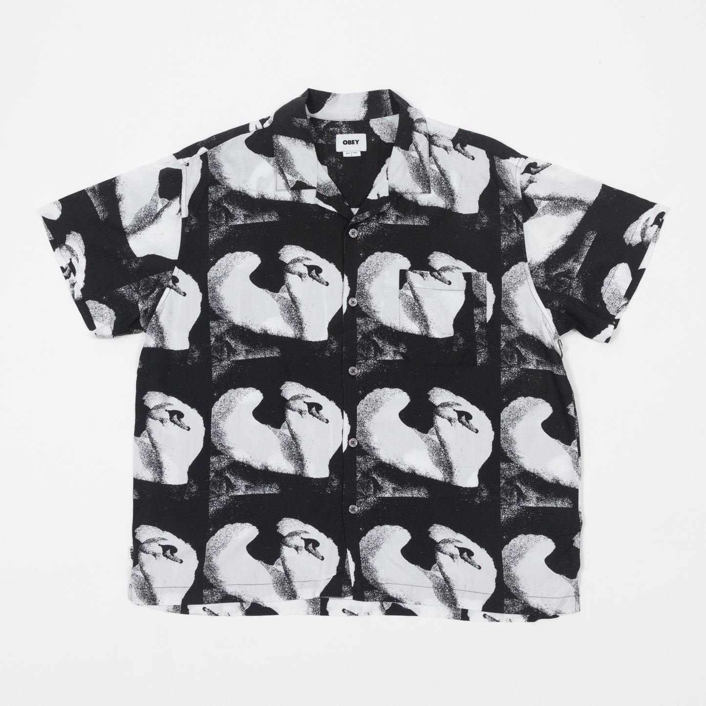 obey ambre swan short sleeve shirt black white front view