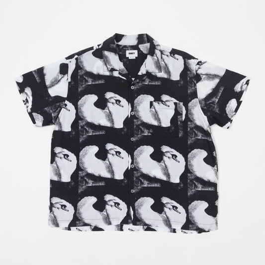obey ambre swan short sleeve shirt black white front view