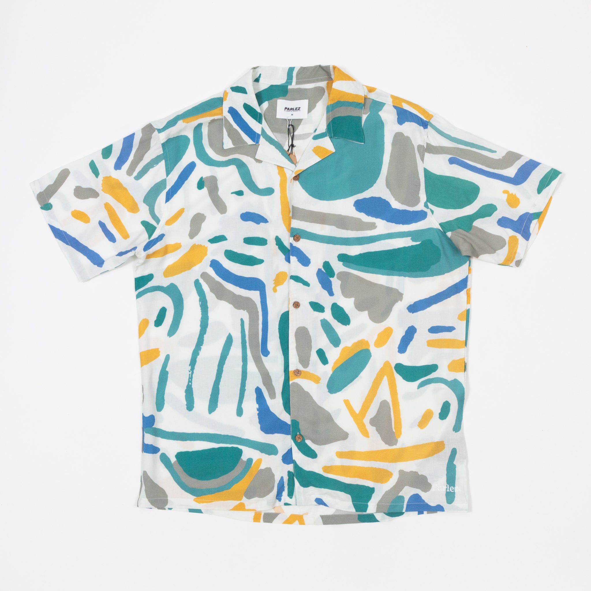 parlez antigua short sleeve shirt yellow blue front view