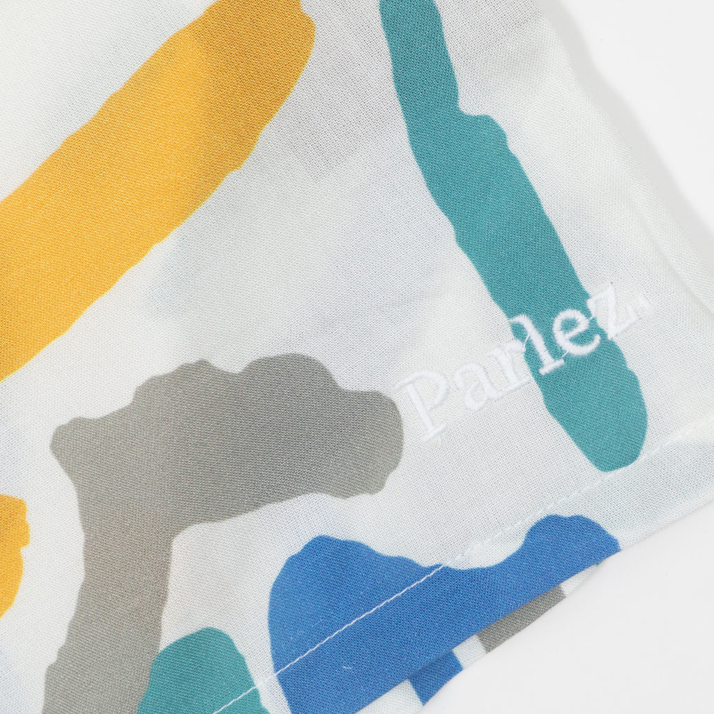 parlez short sleeve shirt yellow blue pattern branding