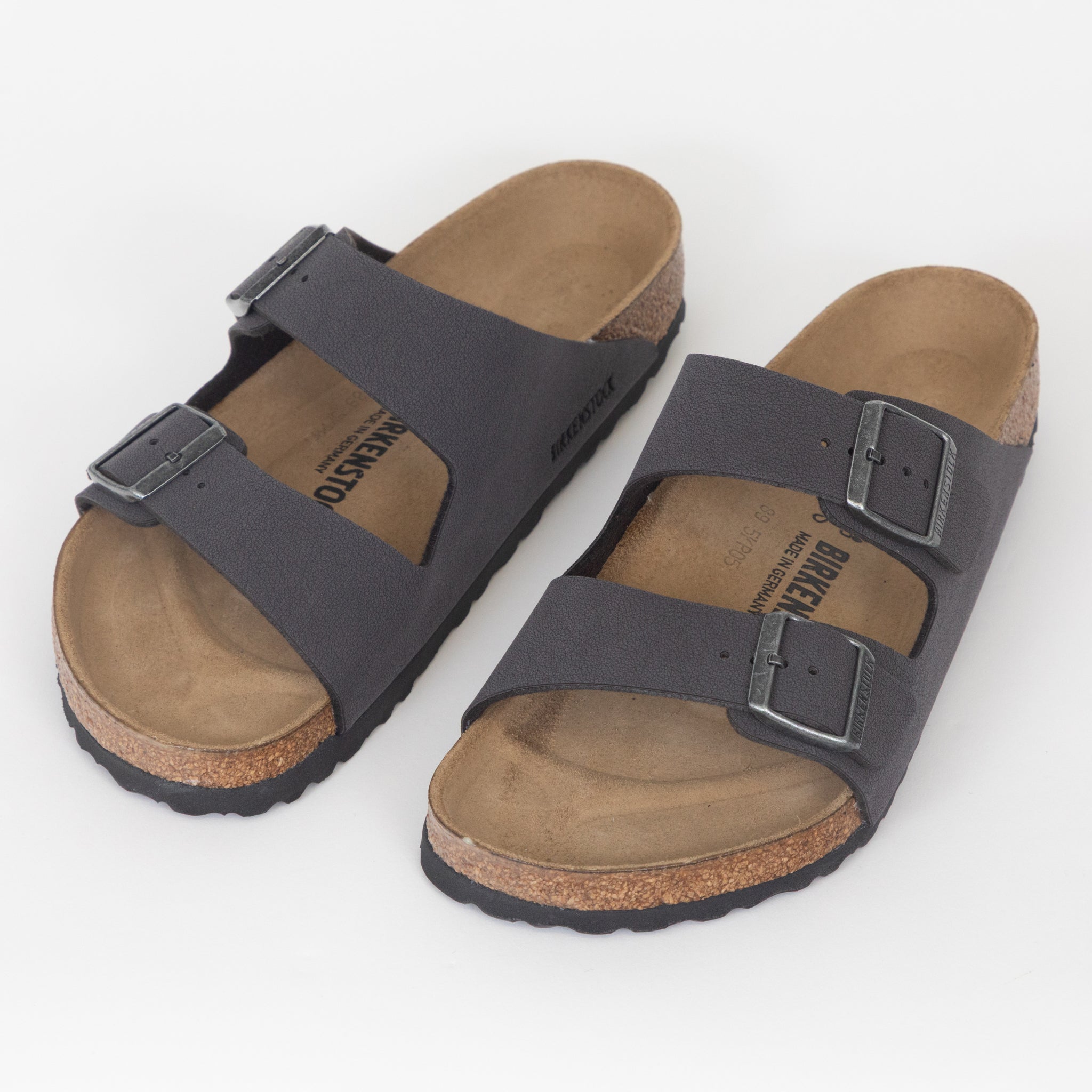 birkenstock arizona birko-flor sandals velvet gray both shoes