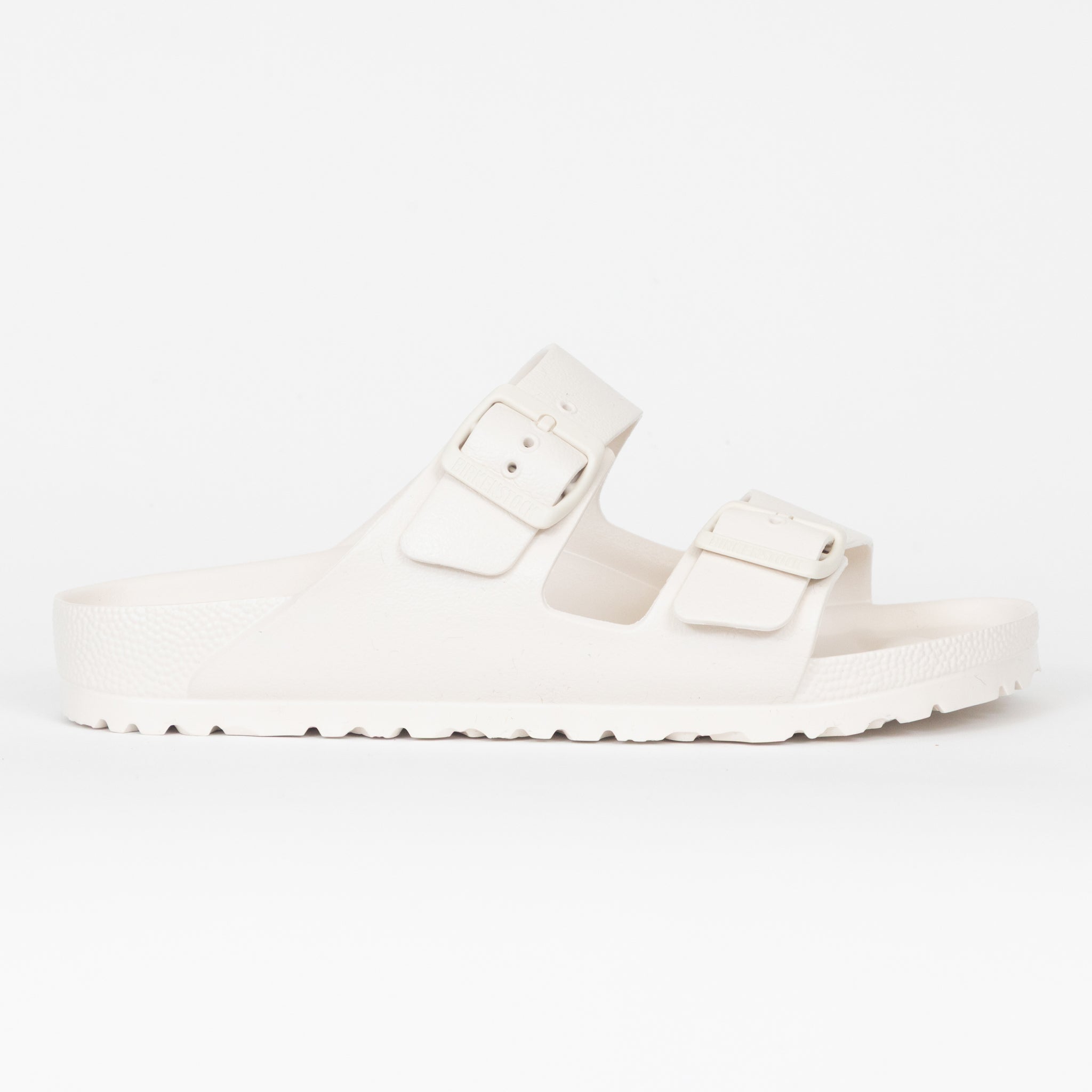 side view birkenstock eva sandals cream
