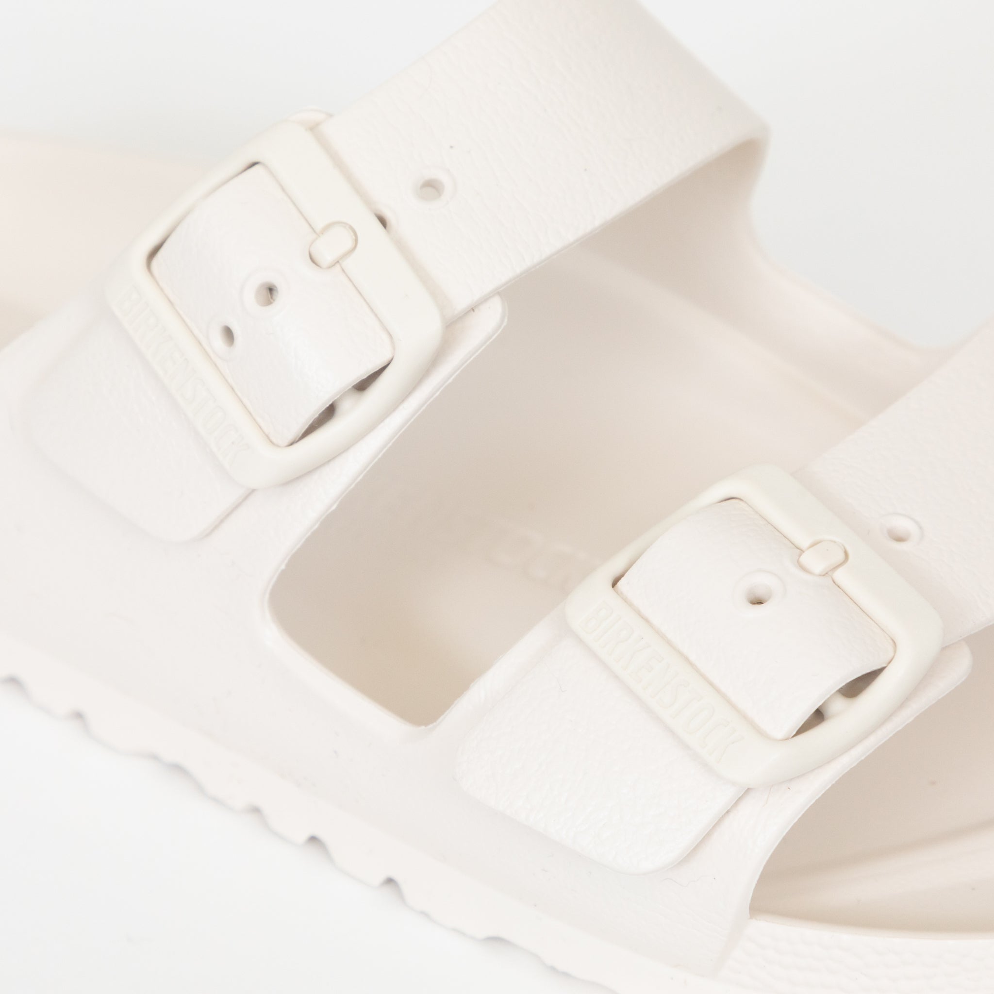 birkenstock eva sandals cream buckle close up