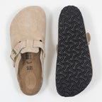 BIRKENSTOCK Boston Suede Leather Sandals in Sandcastle