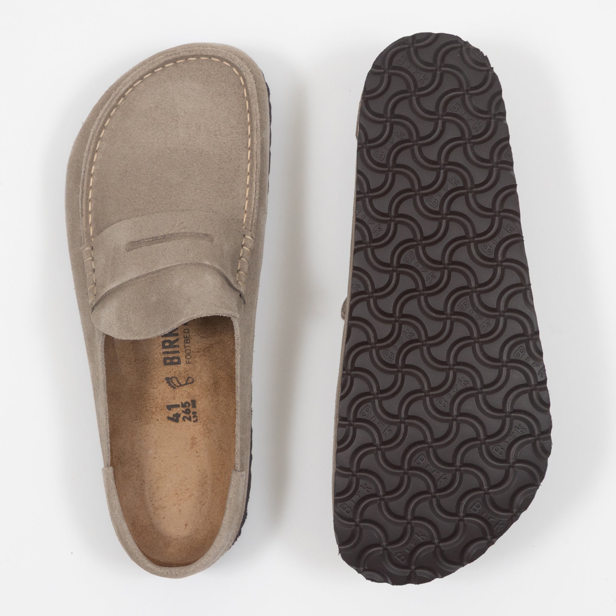 BIRKENSTOCK Naples Suede Leather Buckley Clog in Taupe