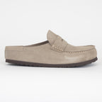 BIRKENSTOCK Naples Suede Leather Buckley Clog in Taupe