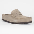 BIRKENSTOCK Naples Suede Leather Buckley Clog in Taupe
