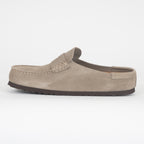 BIRKENSTOCK Naples Suede Leather Buckley Clog in Taupe