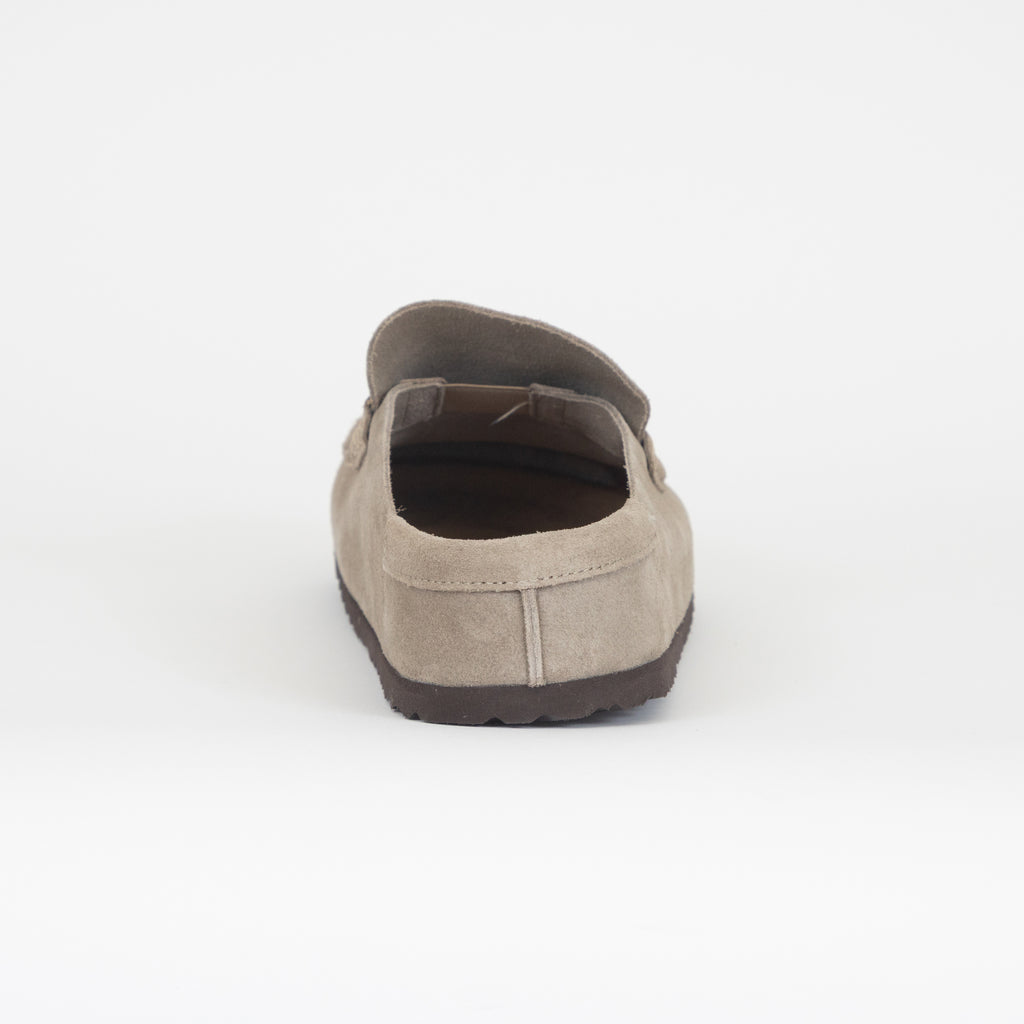 BIRKENSTOCK Naples Suede Leather Buckley Clog in Taupe