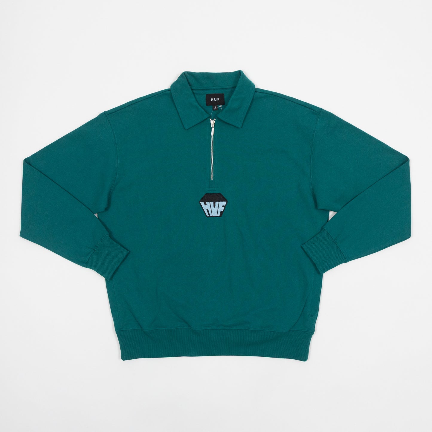 HUF Big Block Quarter Zip Terry Sweatshirt in GREEN