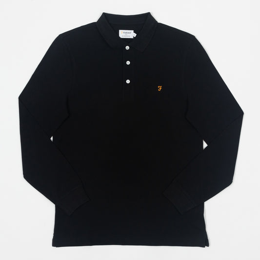 FARAH Blanes Long Sleeve Polo Shirt in BLACK