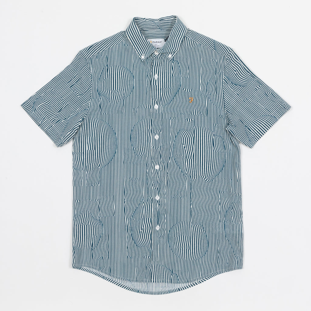 FARAH Blige Stripe Shirt in GREEN & WHITE