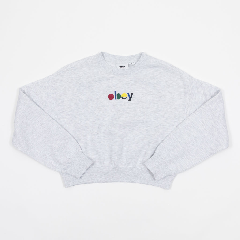 Womens OBEY Blocks Cropped Crew Sweatshirt  in ASH GREY