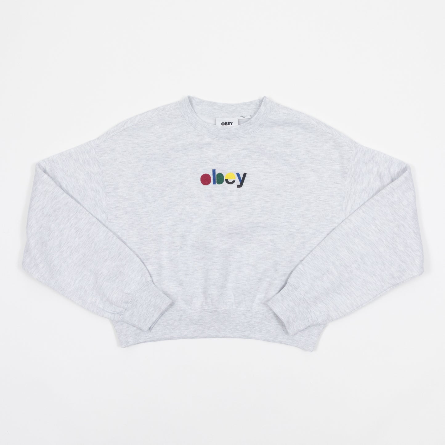 Womens OBEY Blocks Cropped Crew Sweatshirt  in ASH GREY