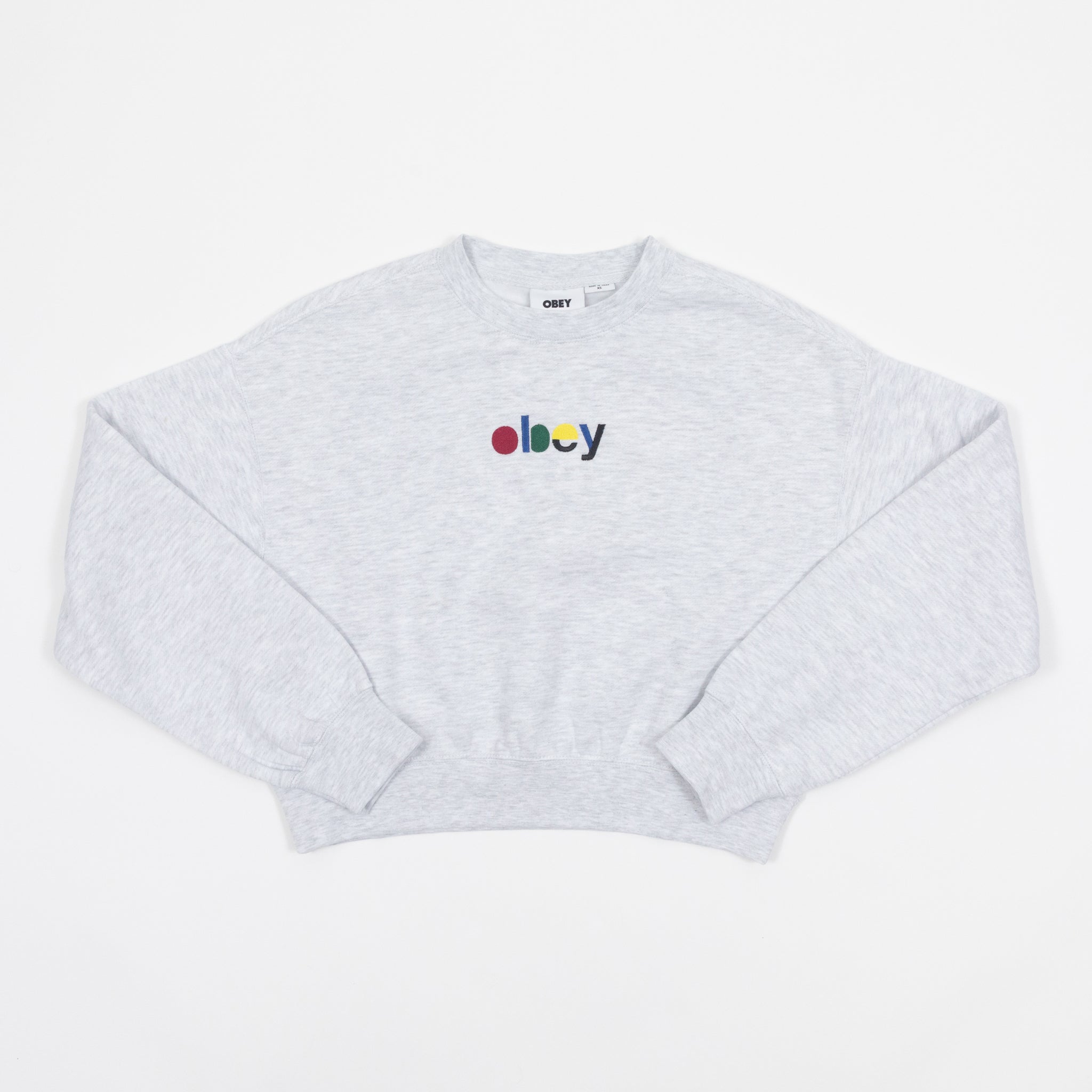 Womens OBEY Blocks Cropped Crew Sweatshirt  in ASH GREY