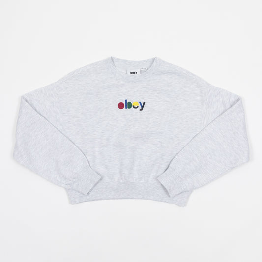 Womens OBEY Blocks Cropped Crew Sweatshirt  in ASH GREY