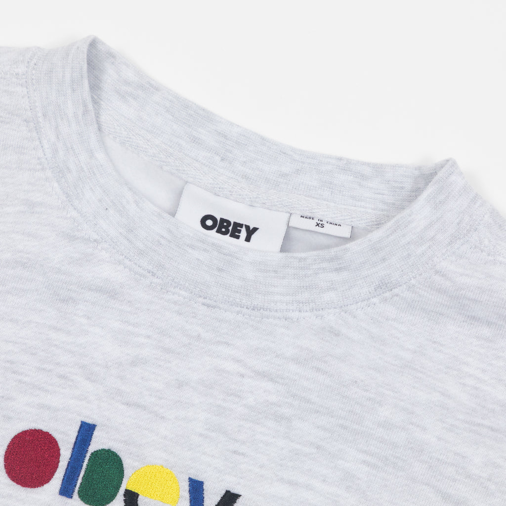 Womens OBEY Blocks Cropped Crew Sweatshirt  in ASH GREY