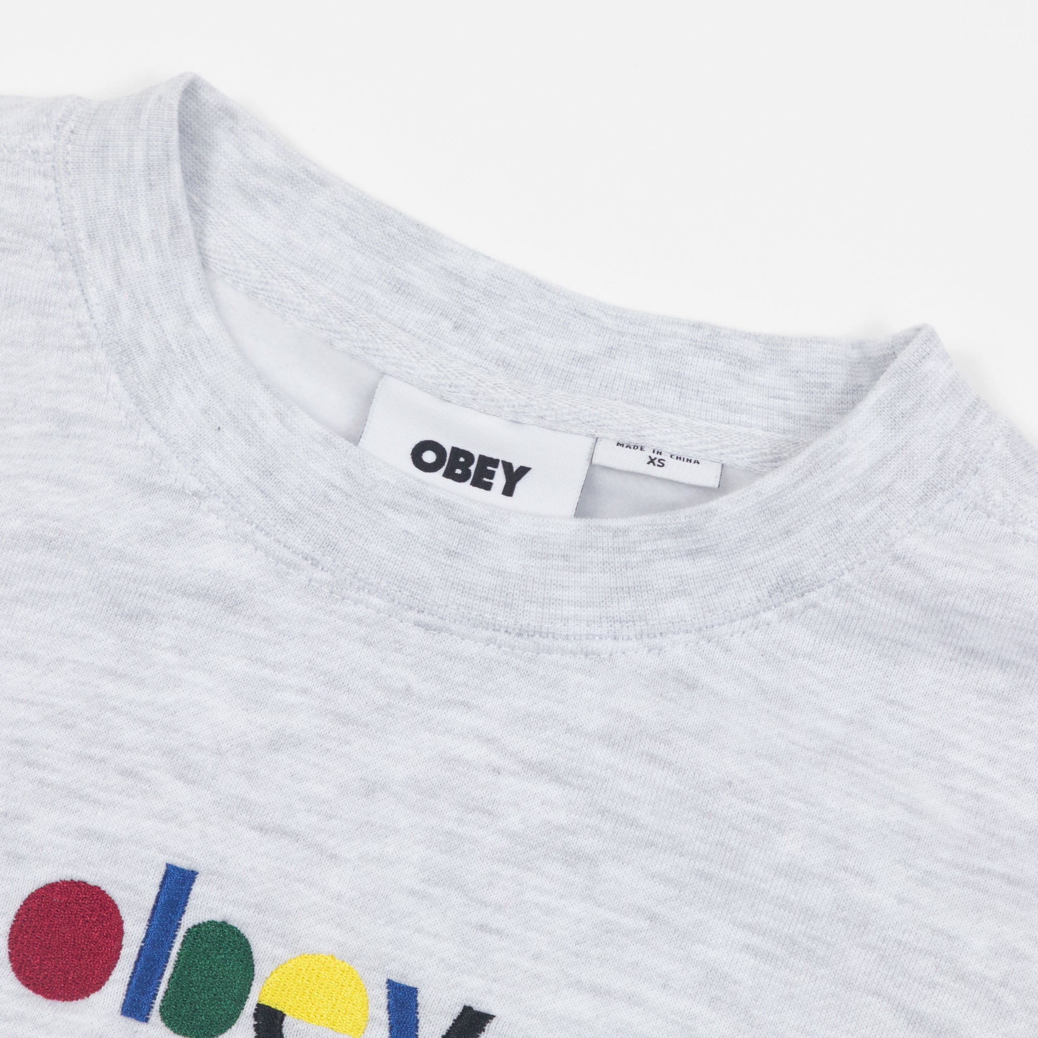 Womens OBEY Blocks Cropped Crew Sweatshirt  in ASH GREY