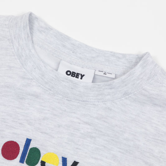 Womens OBEY Blocks Cropped Crew Sweatshirt  in ASH GREY