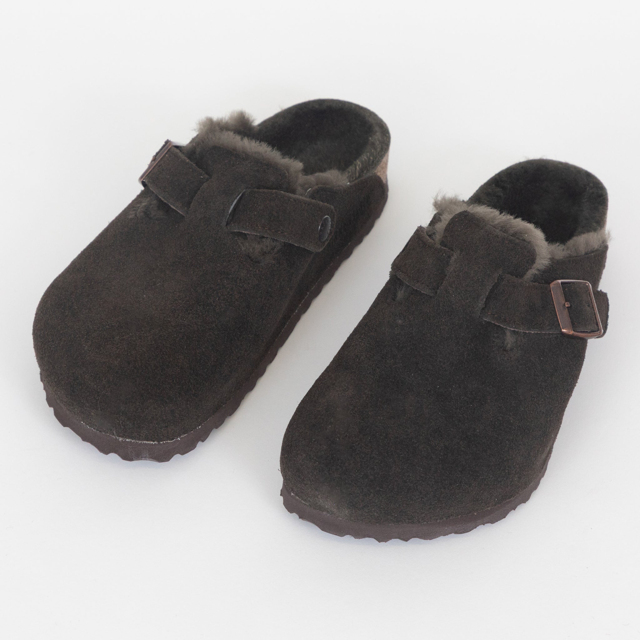 Womens BIRKENSTOCK Boston Shearling Suede Clogs in MOCCA