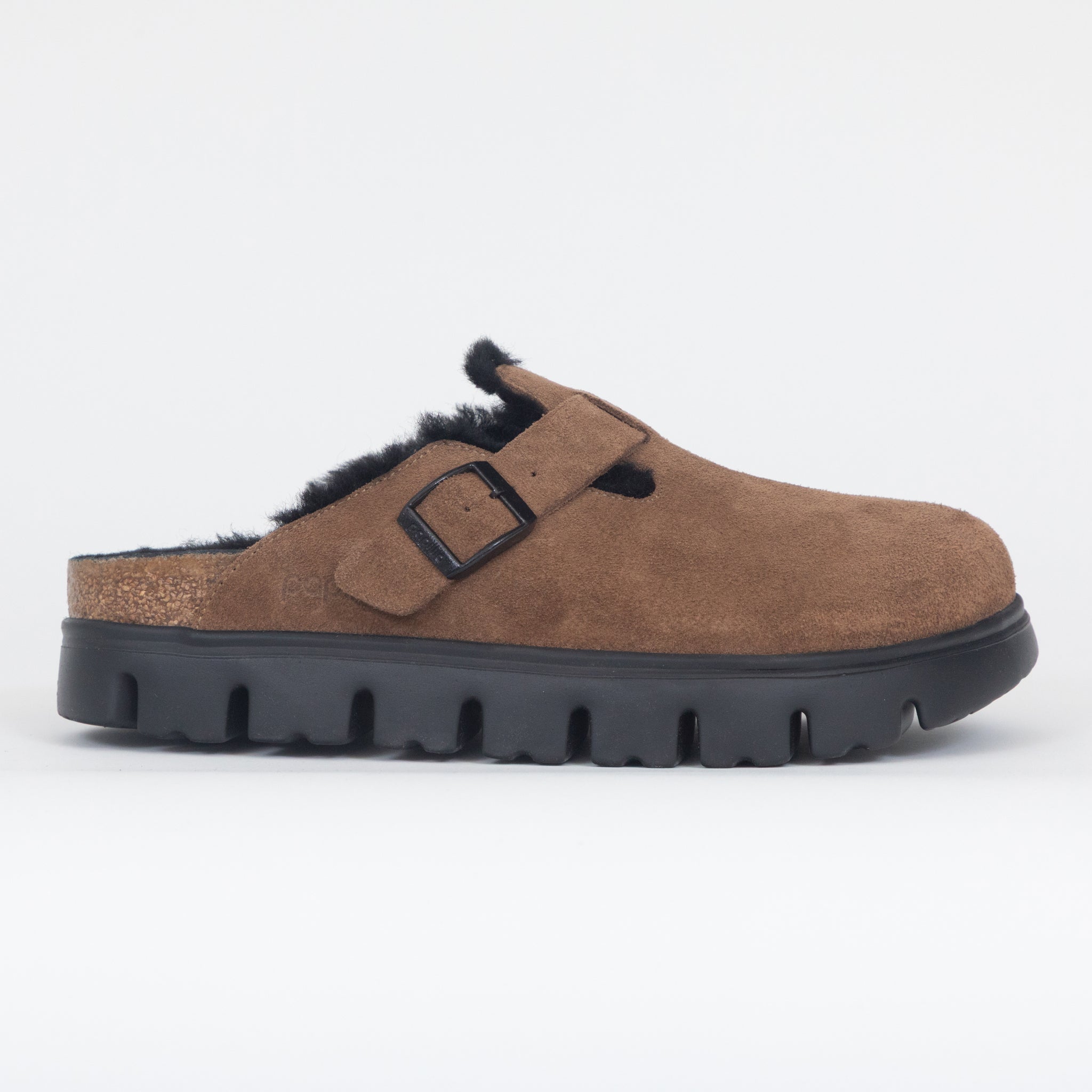 Womens BIRKENSTOCK Boston Chunky Shearling Clogs in DARK TEA