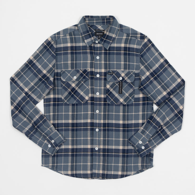 BRIXTON Bowery Flannel Check Shirt in BLUE & BEIGE