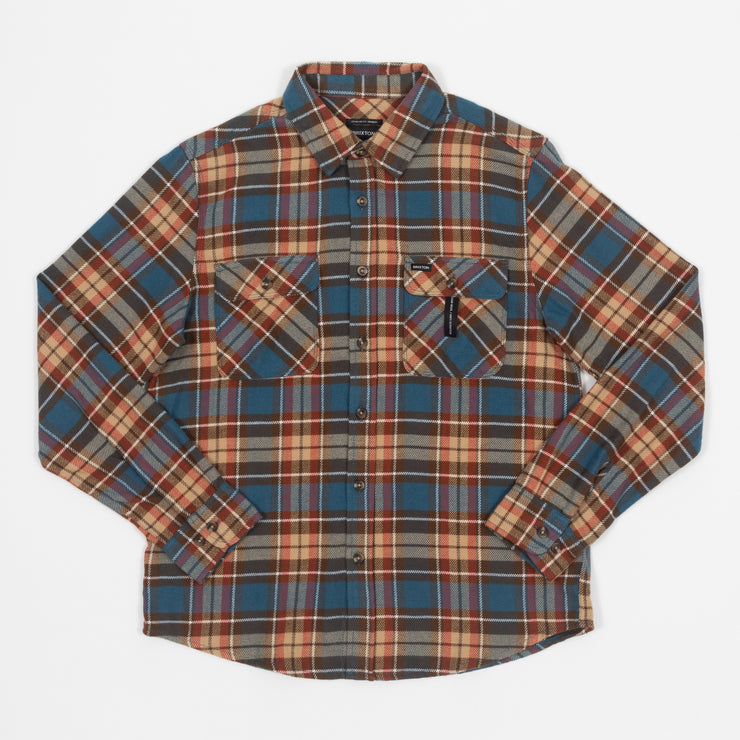 BRIXTON Bowery Flannel Check Shirt in BLUE , ORANGE & BROWN