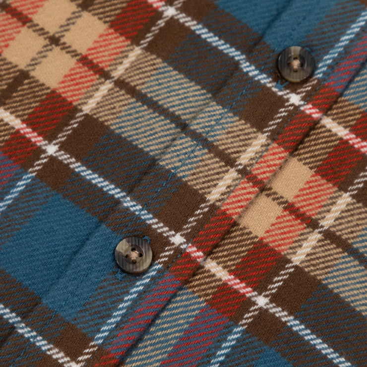 BRIXTON Bowery Flannel Check Shirt in BLUE , ORANGE & BROWN