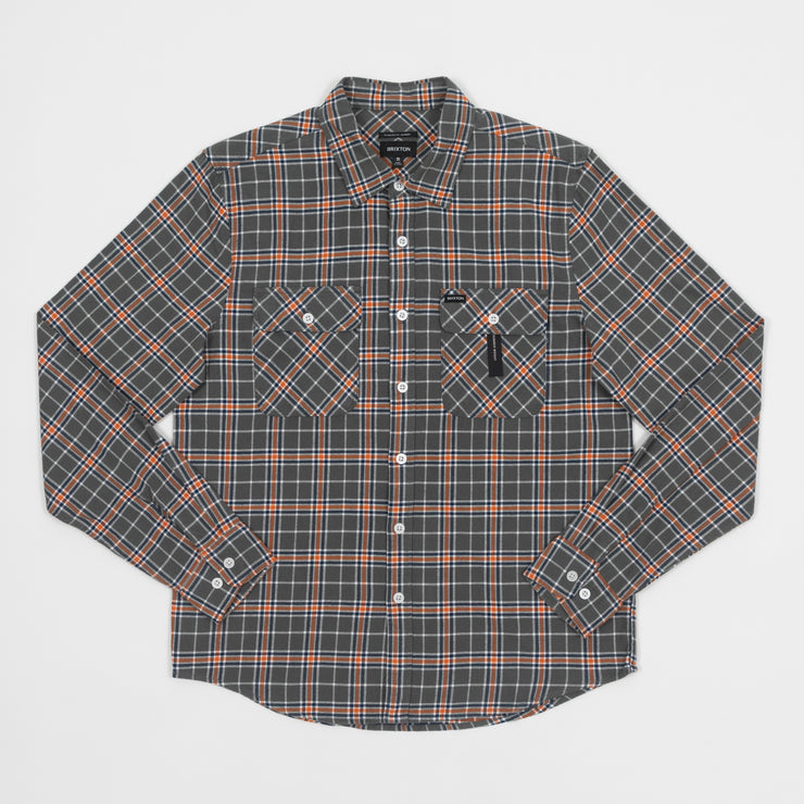 BRIXTON Bowery Flannel Check Shirt in GREY & ORANGE